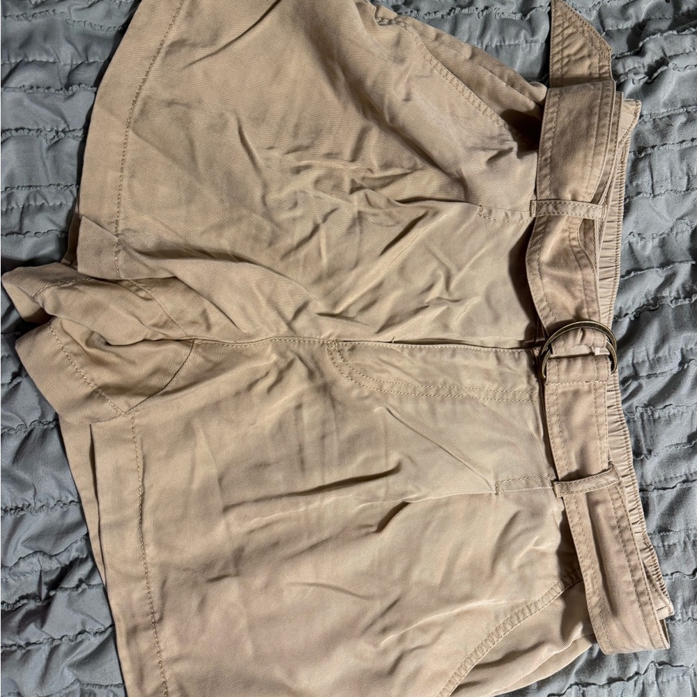 LOFT Beige High-Rise Shorts with Belt